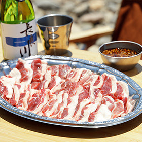 【地酒付】天然鮎2匹+ジビエ焼肉400g 2人前 天然 ぎふジビエ焼肉セット（天然友釣り鮎串さし2匹）（猪肉ロース・猪バラ・猪肉もも・鹿肉　またぎタレ付き）